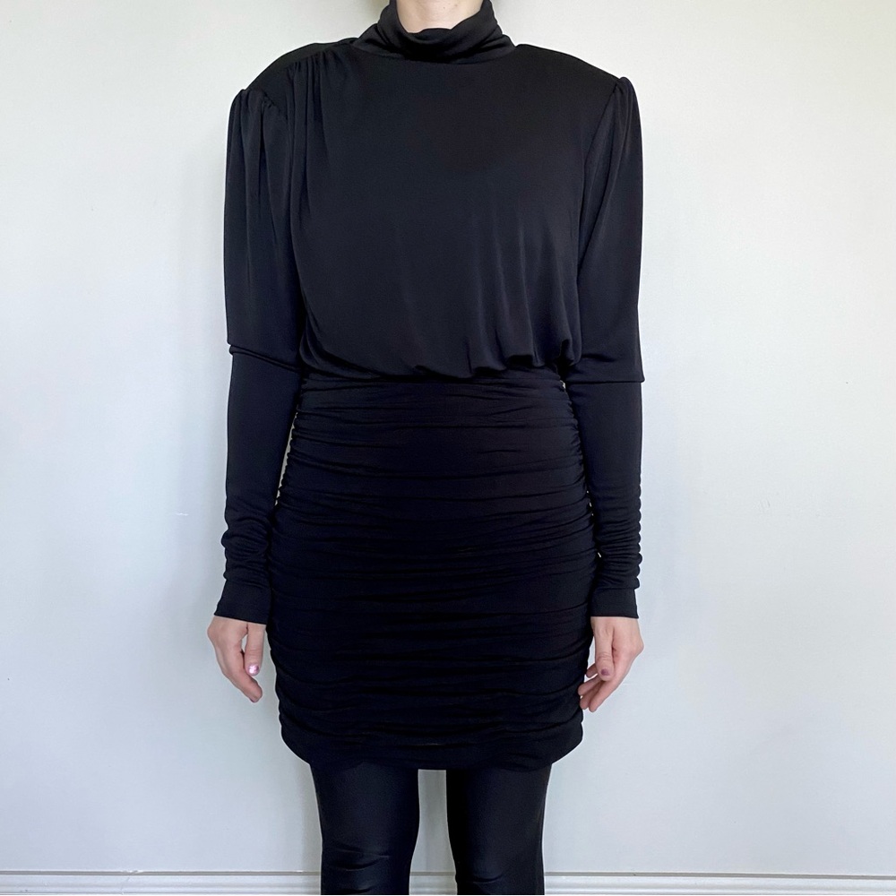 NWT Cinq a Sept Isla mock-neck ruched long sleeve mini dress. 🖤 - Picture 7 of 12